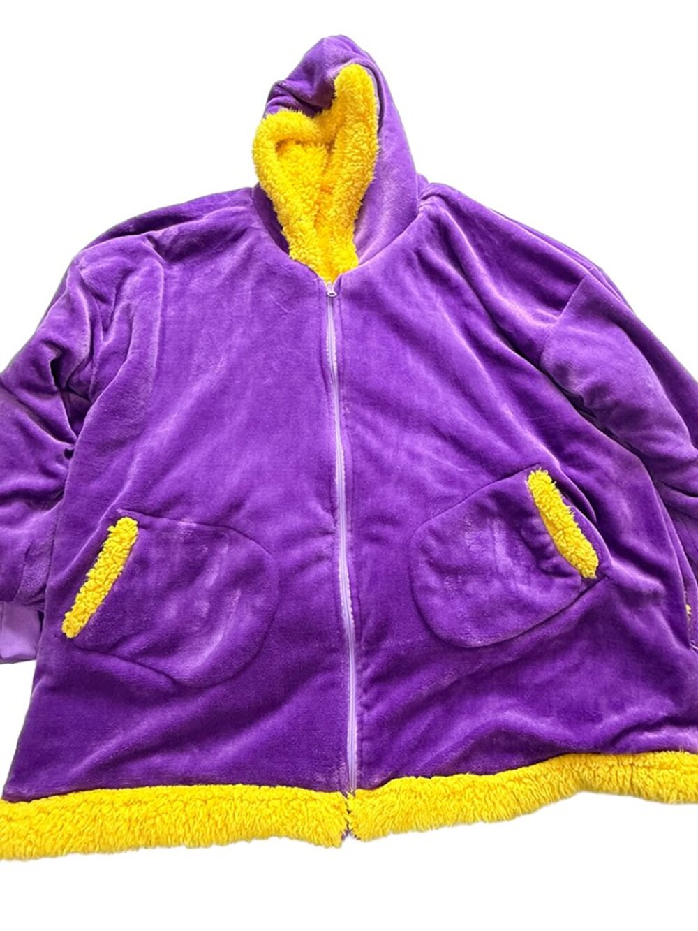 Reversible Wearable Blanket Hoodie One Size Purple Yellow Sherpa Fleece Zip